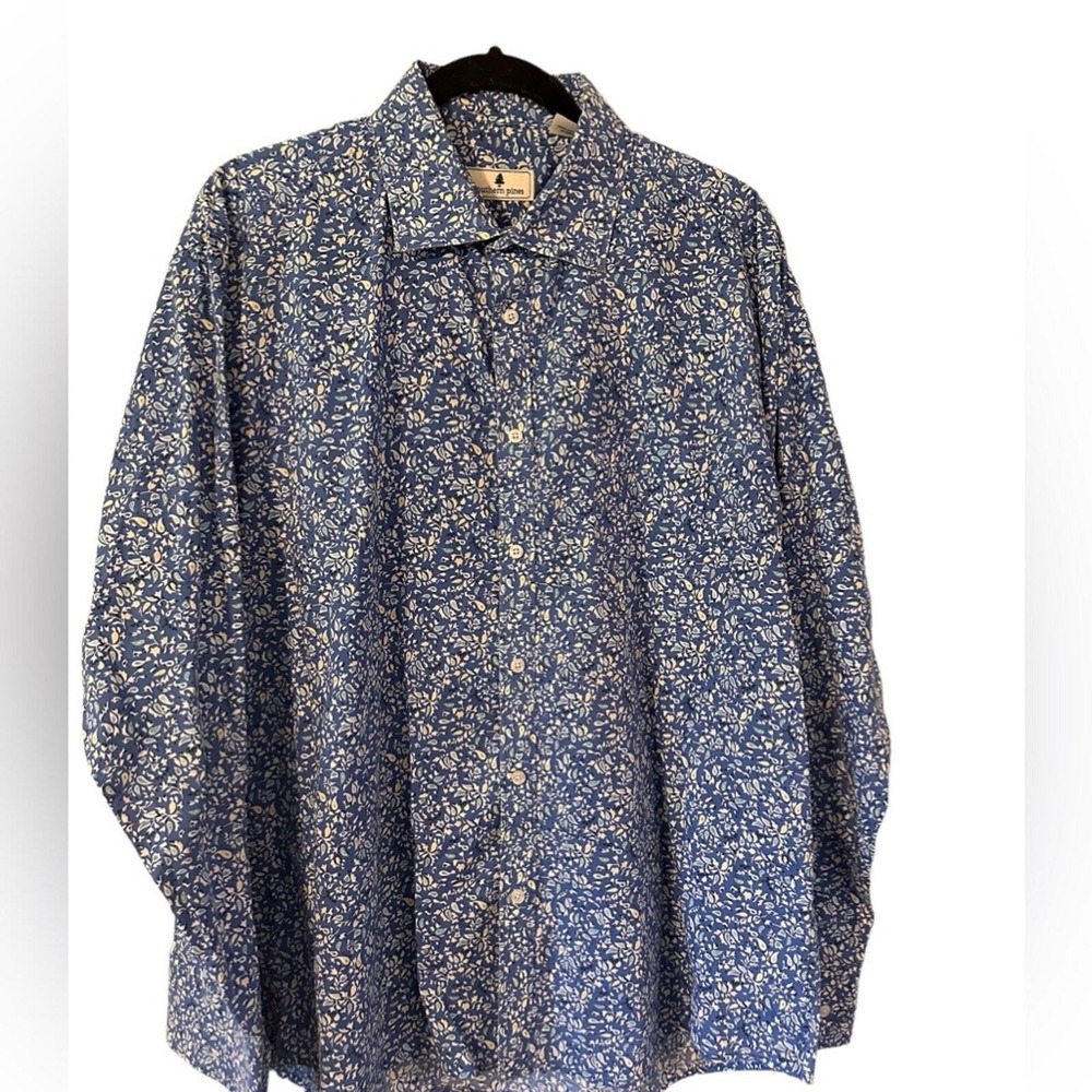 Southern Pines Long Sleeve Button Down Blue Floral Print Casual Shirt‎ Size XL